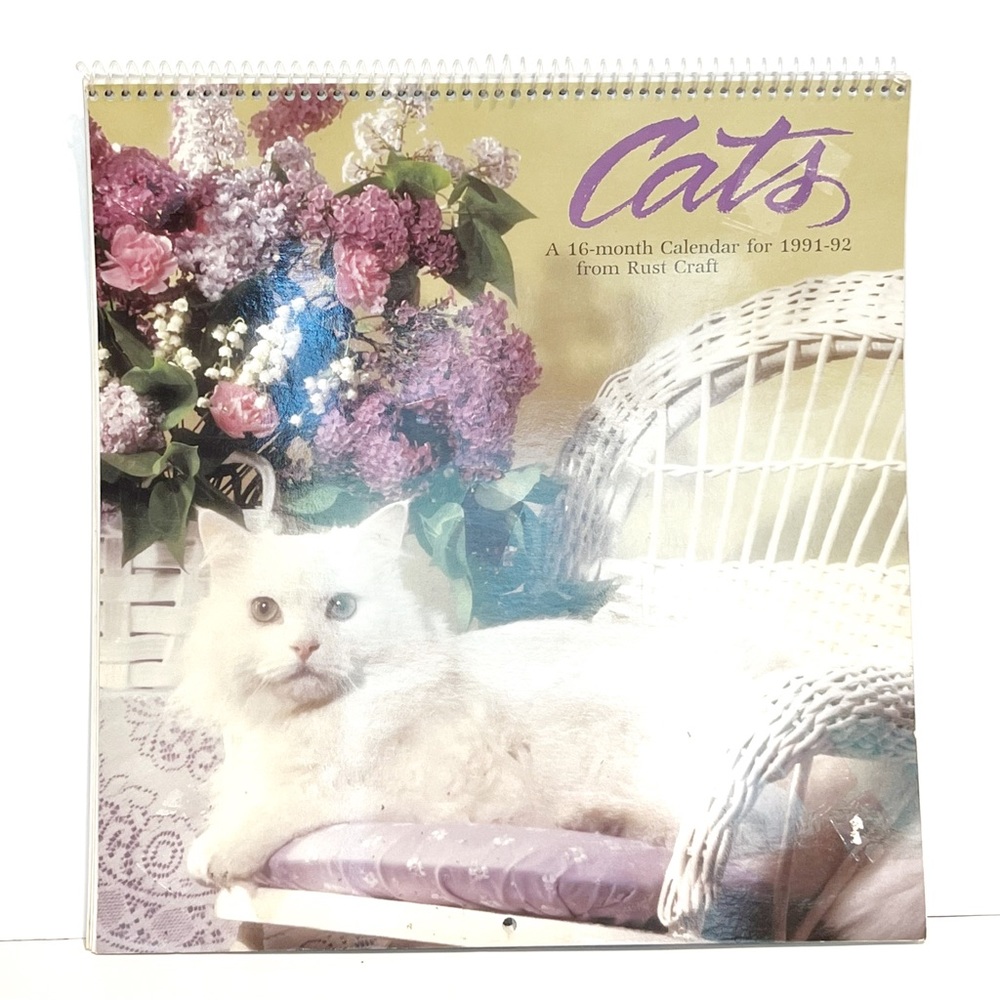 Vintage 1991 1992 Cats Calendar 16 Month Blank Kitten Kitty Wire Cute Nostalgic